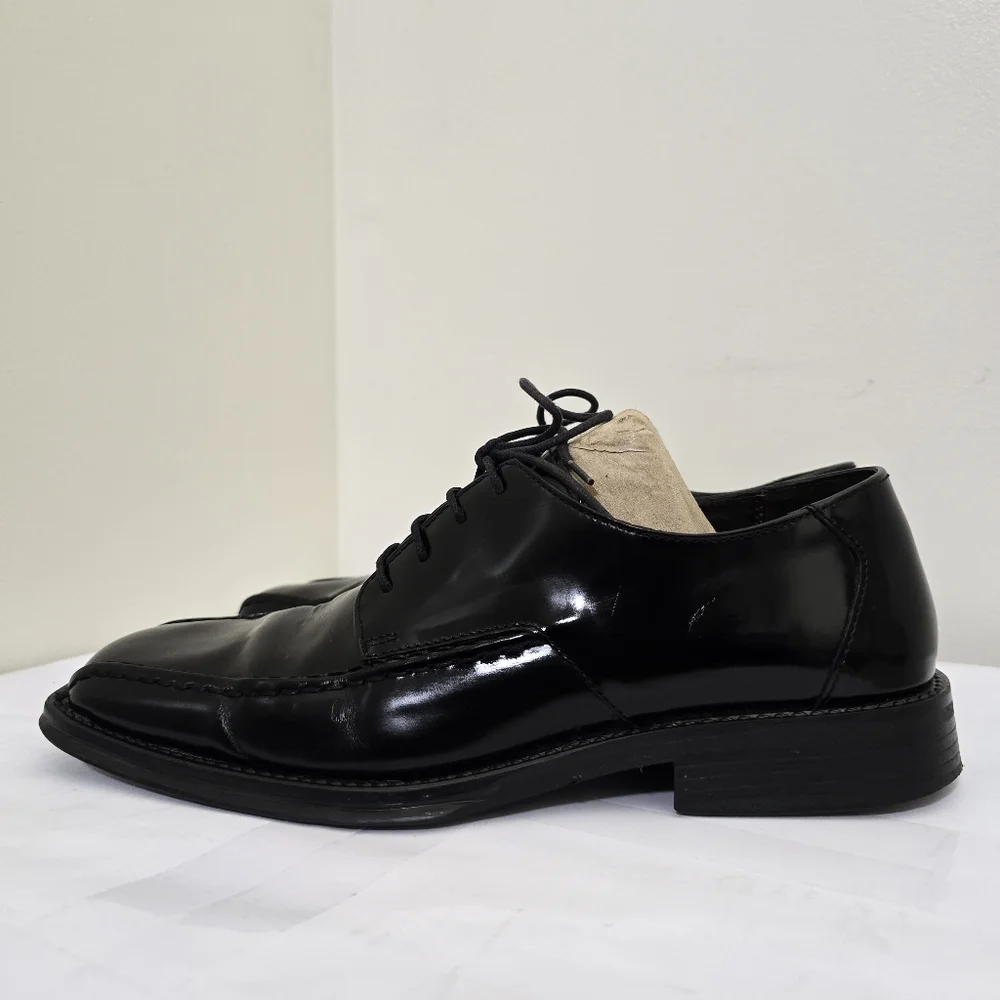 KENNETH COLE REACTION size 9 Black Square Toe Leather‎ Lace Dress Shoes